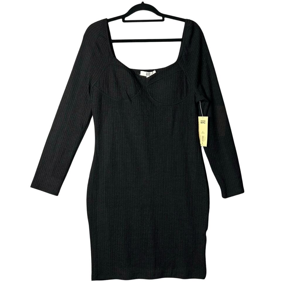 Madden NYC Dress Womens XL‎ 15-17 Black Long Sleeve Textured Bodycon Dress NEW